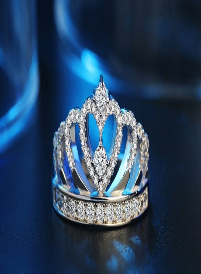 CCBFY Princess Queen Crown Rings for Women Eternity Heart-Shaped Promise Ring Zircon Jewelry Silver 9.5 - Image 2